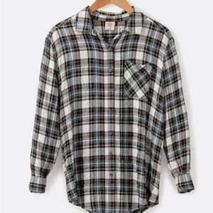 Matilda Jane Good Hart Blue and Brown Plaid lightweight Flannel Shirt